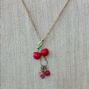 Vintage Cherry and Strawberry Pendant Necklace
